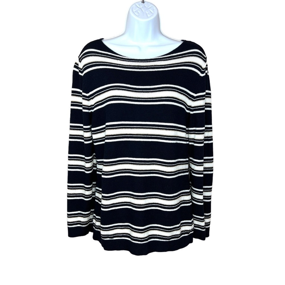 East 5th Dark Blue White Striped Sweater Knit Long Sleeve Stretch Medium